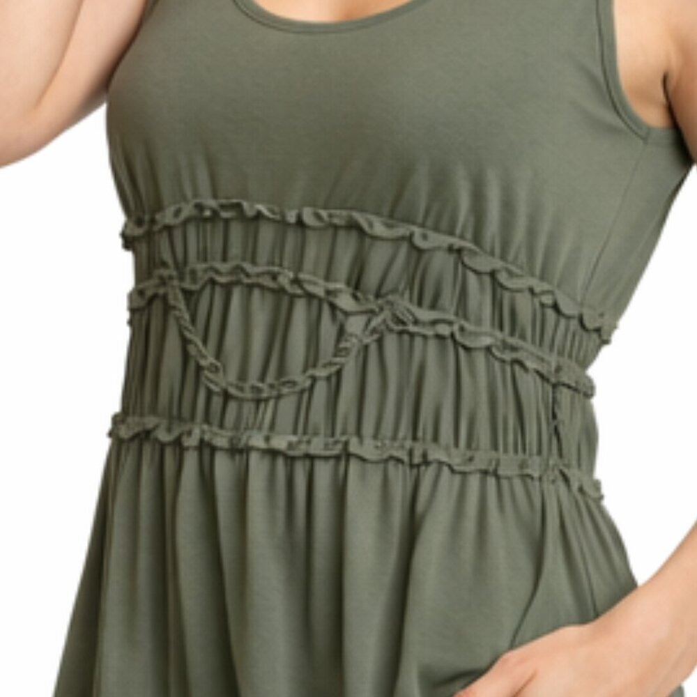 Max Studio Olive Green Ruffle Empire Waist Tank | Size Small - Picture 6 of 6